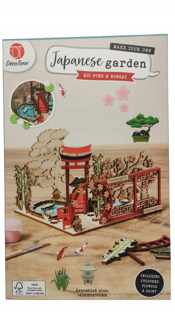 MINIATUROWY DREWNIANY DOMEK JAPOŃSKI KOI POND & BONSAI 14x12x10 cm DecoTime