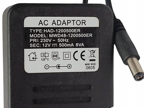 ZASILACZ MWD48-1200500ER UNIWERSALNY DEKODERY DVD TAŚMY SWITCH 12v 500mA