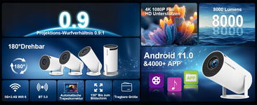 projektor LED 4K obsługuje system Android 11, 8000 l,5G WiFi 6