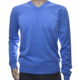 Sweter męski w szpic z wełny merynosów i kaszmiru kaszmirowy XL niebieski