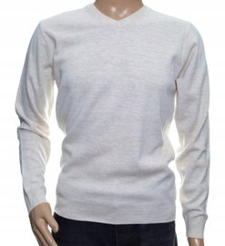Sweter męski gładki z wełny wełniany w szpic serek niegryzący XL ecru 1703