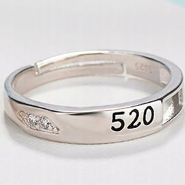 Elegancki Srebrny Regulowany Pierścień Męski Minimalistyczny 520 Kocham Cię