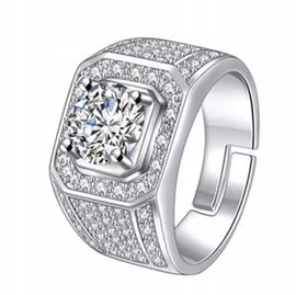 Luksusowy Srebrny Sygnet Regulowany Brylant Rozmiar Stal Szlachetna