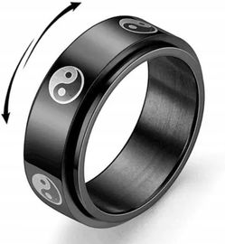 Czarny Pierścień Obrotowy Yin Yang Zen Taiji Anxiety Stres Stal Szlachetna