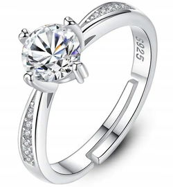 Srebrny Pierścionek z Dużym Brylantem Regulowany Rozmiar Stal Szlachetna