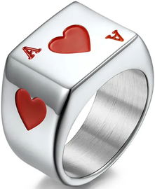 Srebrny Sygnet Ace of Hearts As kier Serce Poker Karty Stal Szlachetna