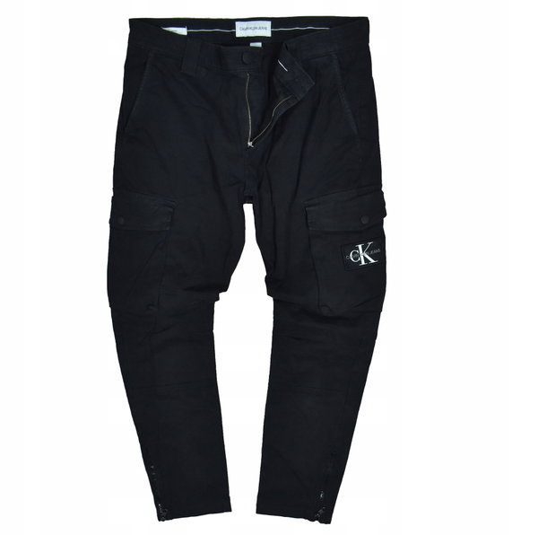 CALVIN KLEIN JEANS Czarne Spodnie Męskie Cargo Bojówki Skinny Fit W32