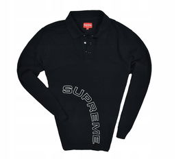 SUPREME Logowana Koszulka Polo Rugby Długi Rękaw M
