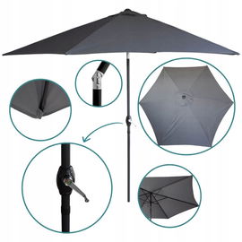 Parasol ogrodowy REGULOWANY z korbą łamany DUŻY 300cm BALKON szary SOLIDNY