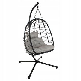 Fotel KOKON wiszący HUŚTAWKA kosz ogrodowy GNIAZDO szary CZARNY na taras