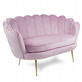 Sofa dwuosobowa MUSZELKA glamour złote nogi welurowa VELVET muszla RÓŻOWA