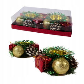 Świecznik stroik świąteczny 2szt tealight stół PREZENT ministroik dekoracja