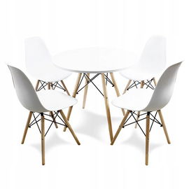 Stół okrągły do kuchni ZESTAW do jadalni BIAŁY stolik + 4 krzesła kuchenny