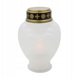 Znicz LED na baterie elektryczny SERCE białe 18,5 cm plastik + GRATIS wkład