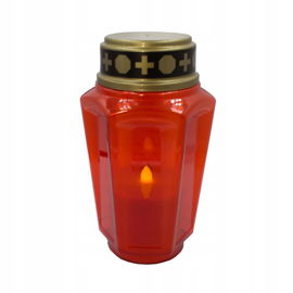 Znicz na baterie elektryczny LED DUŻY czerwony 18cm plastik + GRATIS wkład