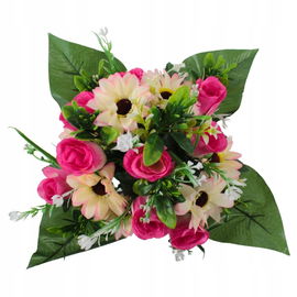 Sztuczne kwiaty na cmentarz KOMPOZYCJE na grób WIĄZANKA róże gerbery RÓŻOWE