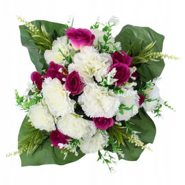 Sztuczne kwiaty na cmentarz KOMPOZYCJA na grób WIĄZANKA goździki róże białe