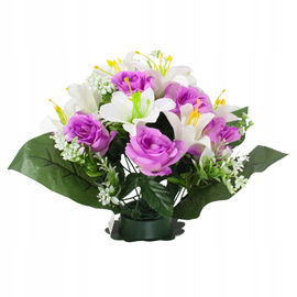 Sztuczne kwiaty na cmentarz KOMPOZYCJA nagrobkowa WIĄZANKA róże LILIE białe