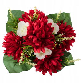 Wiązanka na cmentarz grób KOMPOZYCJA sztuczne kwiaty CHRYZANTEMY czerwone