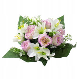 Sztuczne kwiaty na pomnik KOMPOZYCJA nagrobkowa WIĄZANKA róże LILIE białe