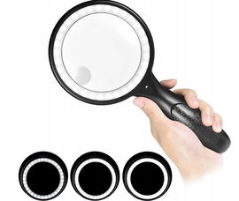 DUŻA LUPA 110mm AKUMULATOR LADOWANIE USB 1200mAh Powiększenie 30 33 LED W594