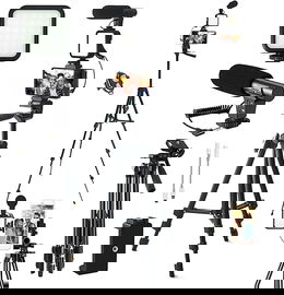 ZESTAW DO VLOGOWANIA YOUTUBE STARTOWY STATYW UCHWYT MIKROFON LED SMARTFON W674