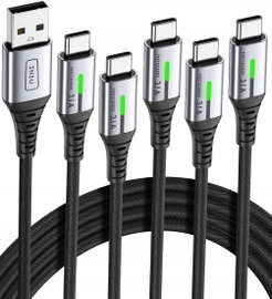 ZESTAW KABLI USB A USB-C P5 SZTUK SZYBKIE ŁADOWANIE RÓŻNA DŁUGOŚĆ