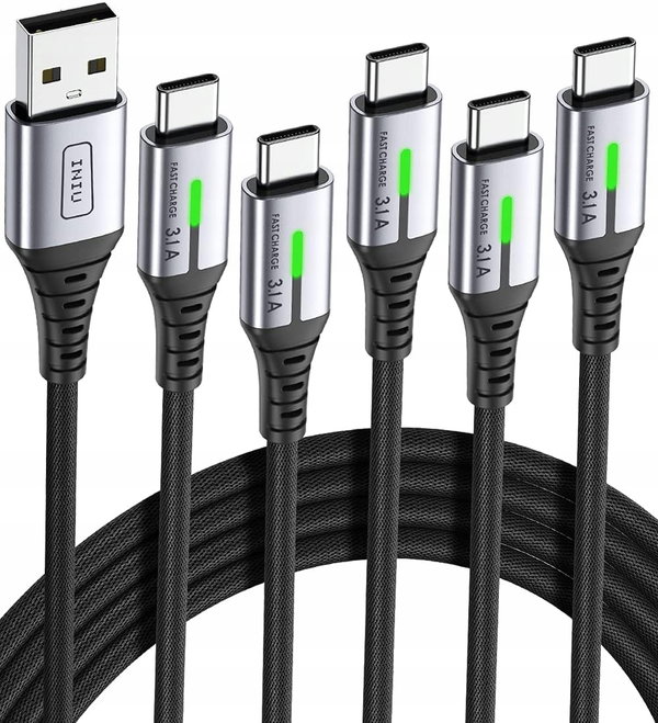 ZESTAW KABLI USB A USB-C P5 SZTUK SZYBKIE ŁADOWANIE RÓŻNA DŁUGOŚĆ