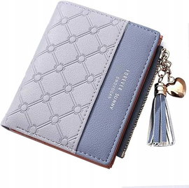 PORTFEL DAMSKI MINIMALISTYCZNY BIFOLD SKÓRZANY OCHRONA RFID SZARO-RÓŻOWY