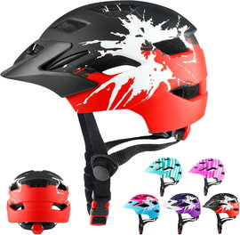 KASK ROWEROWY DLA DZIECZI CZARNO CZERWONY ZAPINANY W542