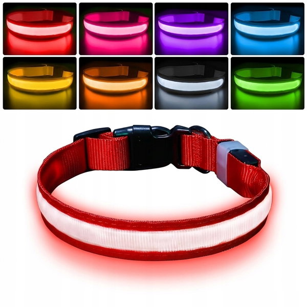 OBROŻA ŚWIECĄCA DLA PSA L CZERWONA ŁADOWANA USB MOCNA 50-60CM CZERWONA