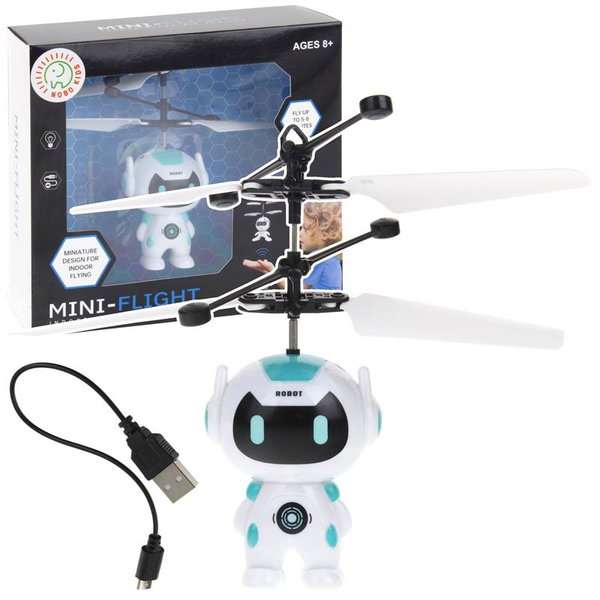Latający Robot Sterowany Dłonią Ręką Dron Robocik Śmigła Światło - biały