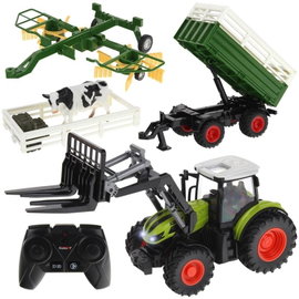Zdalnie Sterowany Traktor Maszyna Rolnicza na Pilota z Przyczepą Zgrabiarką
