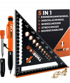 THORVALD Kątownik stolarski 5w1 300mm + ołówek