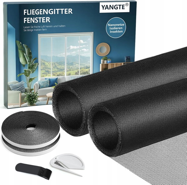 YANGTE Moskitiera do okien 130x150cm 2 sztuki czarne. Ochrona przed owadami