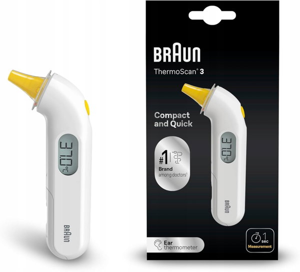 Termometr elektroniczny Braun ThermoScan3 IRT3030 Szybkie Dokładne Pomiary