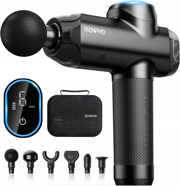 RENPHO Pistolet do masażu USB-C 6 głowic LED