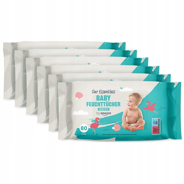 Amazon Baby Sensitive - Chusteczki Nawilżane dla Dzieci, 6x80 szt.