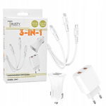 3w1 ŁADOWARKA SIECIOWA+ SAMOCHODOWA USB + KABEL