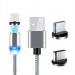KABEL MAGNETYCZNY 3W1 MICRO USB TYP- C IPHONE LED WZMACNIANY UNIWERSALNY
