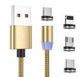 KABEL MAGNETYCZNY 3W1 MICRO USB TYP- C IPHONE LED WZMACNIANY UNIWERSALNY