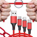 KABEL USB 3W1 TYP-C IPHONE MICROUSB MOCNY NYLONOWY OPLOT UNIWERSALNY KABEL