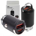 Szybka Ładowarka Samochodowa USB + USB-C TYP-C 30W PD QC Mocna Czarna