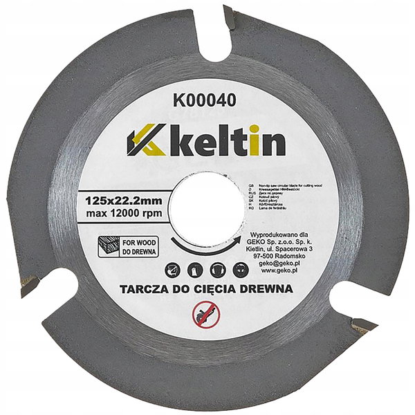 TARCZA DO CIĘCIA DREWNA NA SZLIFIERKĘ KĄTOWĄ 125x22,2 KELTIN K00040 3 ZĘBNA