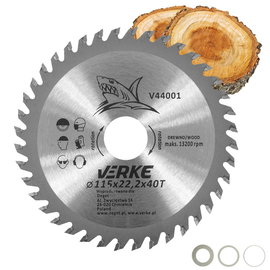 PIŁA TARCZA WIDIOWA DO CIĘCIA DREWNA 115x22,2 40 ZĘBÓW VERKE V44001 + REDUKCJE