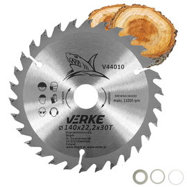 PIŁA TARCZA WIDIOWA DO CIĘCIA DREWNA 140x22,2 30 ZĘBÓW VERKE V44010 + REDUKCJE
