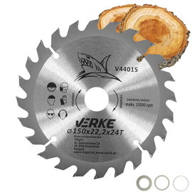 PIŁA TARCZA WIDIOWA DO CIĘCIA DREWNA 150x22,2 24 ZĘBY VERKE V44015 + REDUKCJE