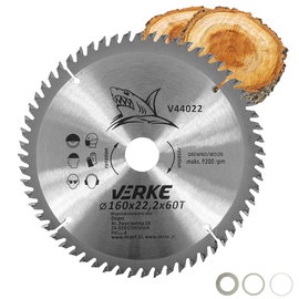 PIŁA TARCZA WIDIOWA DO CIĘCIA DREWNA 160x22,2 60 ZĘBÓW VERKE V44022 + REDUKCJE