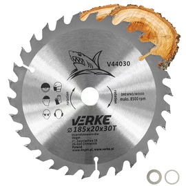 PIŁA TARCZA WIDIOWA DO CIĘCIA DREWNA 185x20 30 ZĘBÓW VERKE V44030 + REDUKCJE