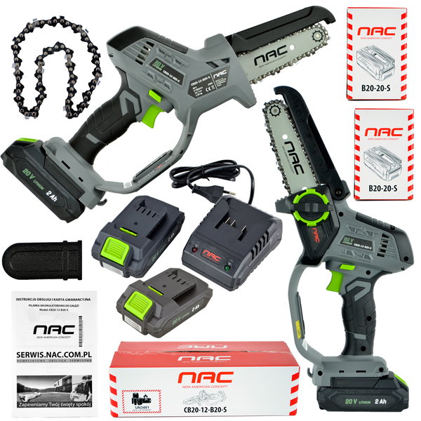 PIŁA PILARKA AKUMULATOROWA DO GAŁĘZI NAC CB20-12-B20-S 20 V 2 Ah 13 CM